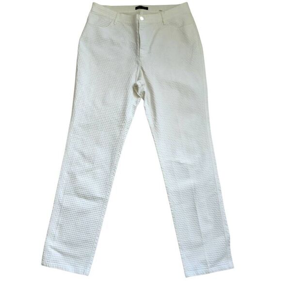 Lafayette 148 Pants Womens 14 Straight Leg Textured Stretch White - Picture 1 of 5